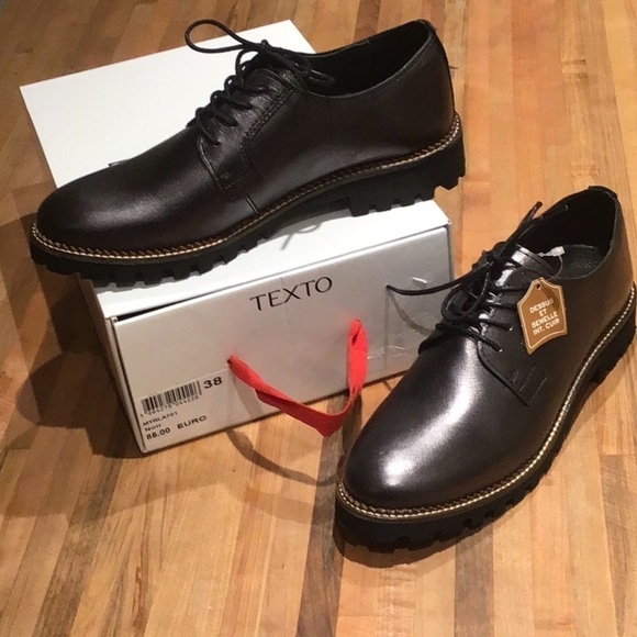 Texto lace up leather chunky sole shoes. Shimmery Black. NWB 9.5 8.5 - Picture 1 of 7